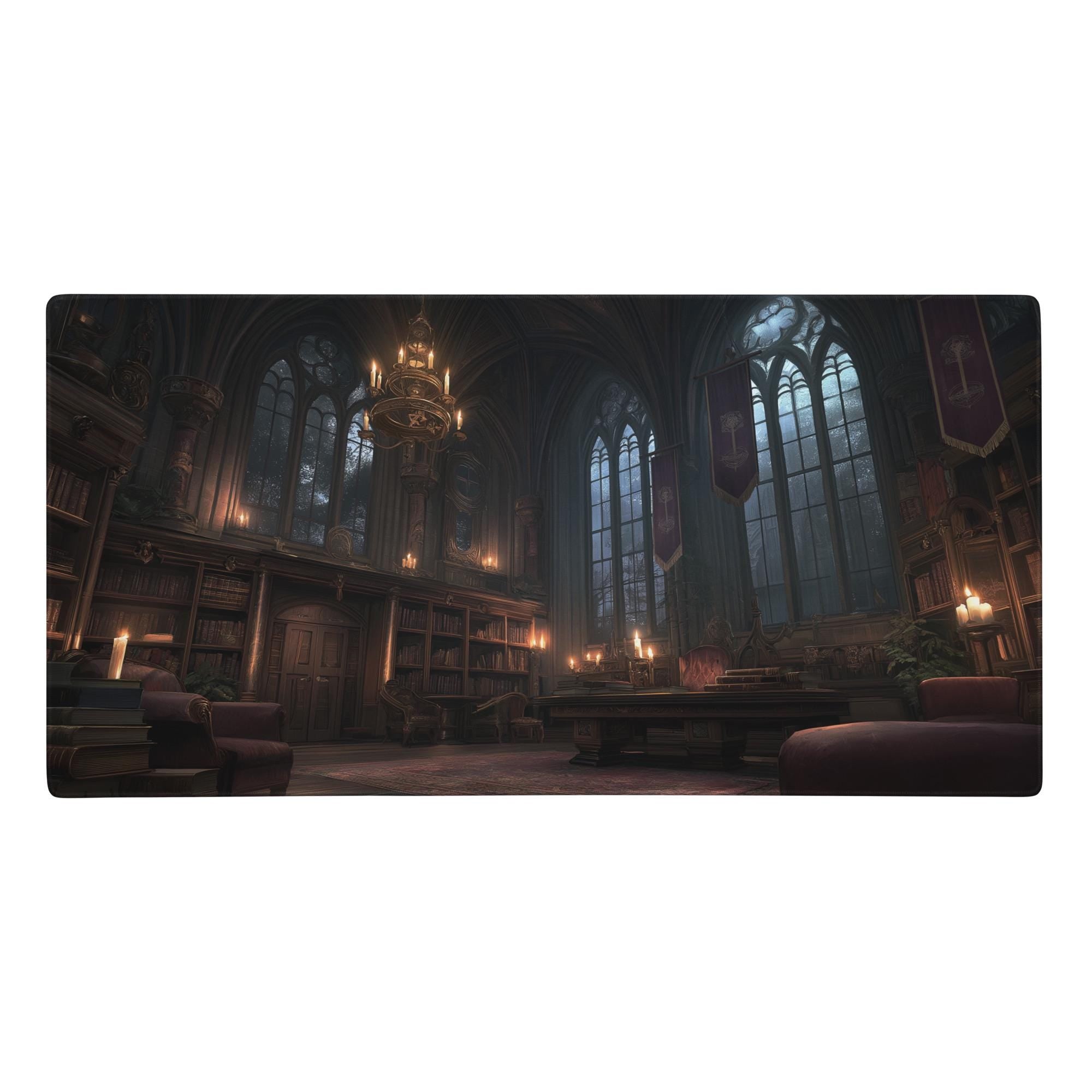 Gothic Library Desk Mat | Large Fantasy Mouse Pad Gaming Office Home Decor Dark Academia School