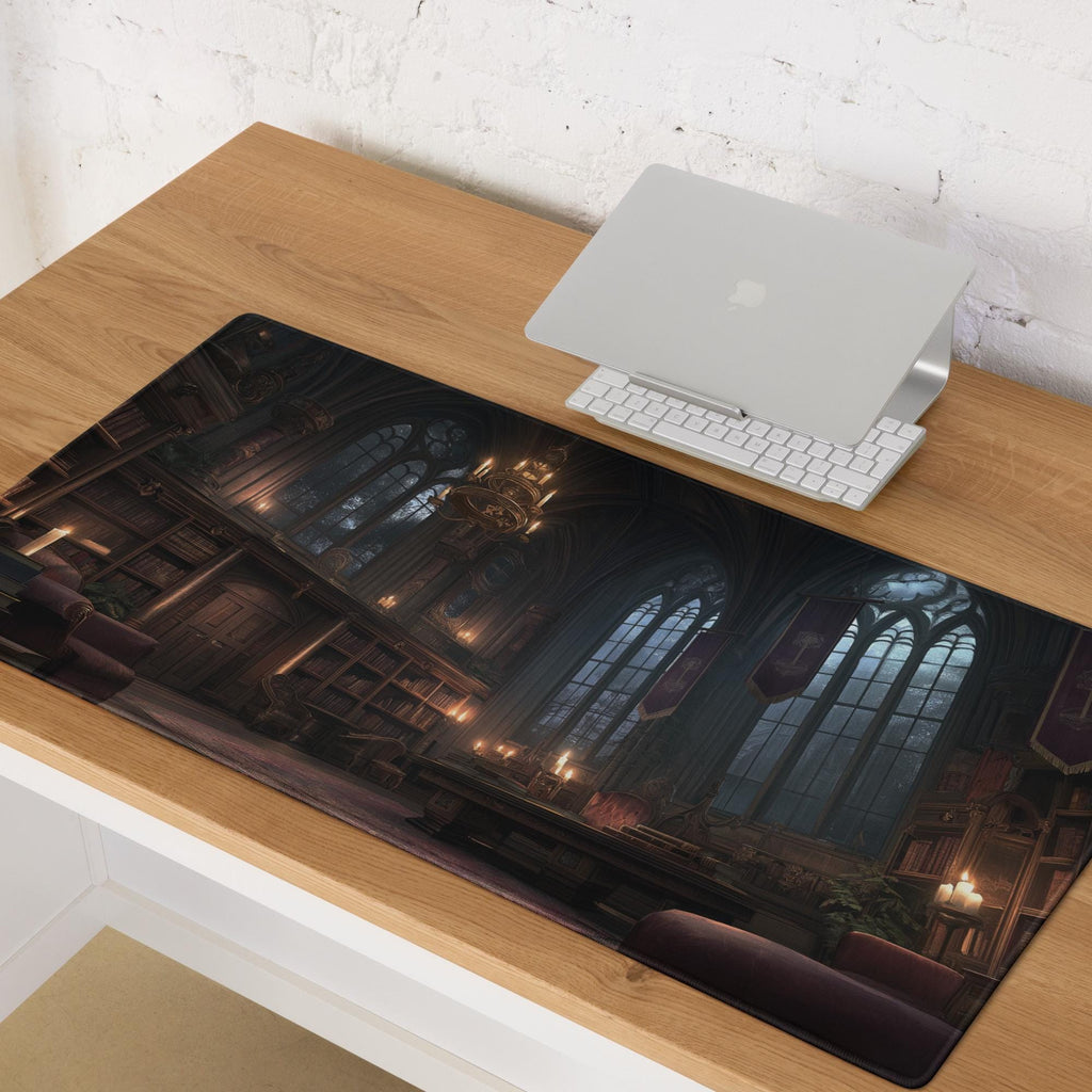 Gothic Library Desk Mat | Large Fantasy Mouse Pad Gaming Office Home Decor Dark Academia School