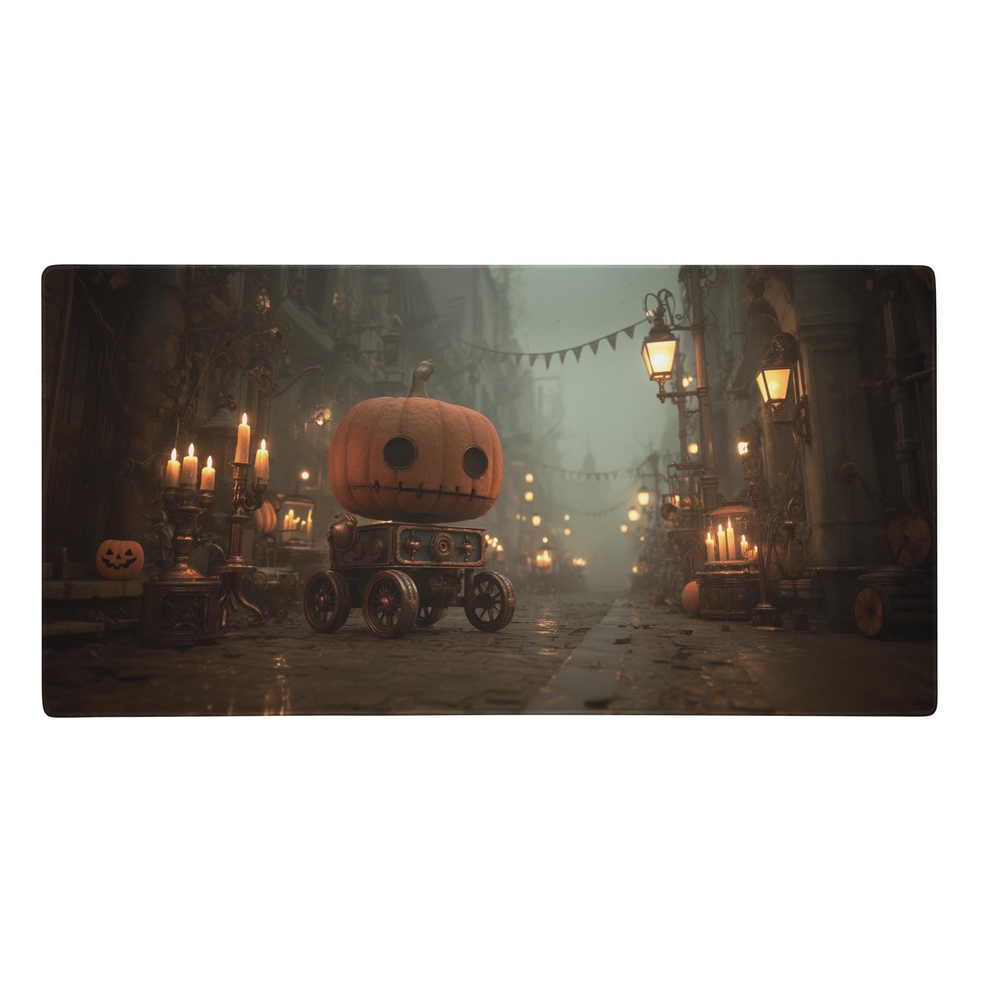 Pumpkin Robot Halloween Desk Mat | Pumpkin Jack O Lantern Large Mouse Pad, Vintage Fantasy Gothic Decor for Desk Setup
