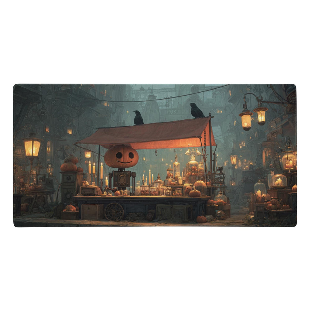 Pumpkin Head Market Desk Mat | Halloween Steampunk, Gothic Large Mouse Pad | Fantasy Game Art Decor Desk Accessory