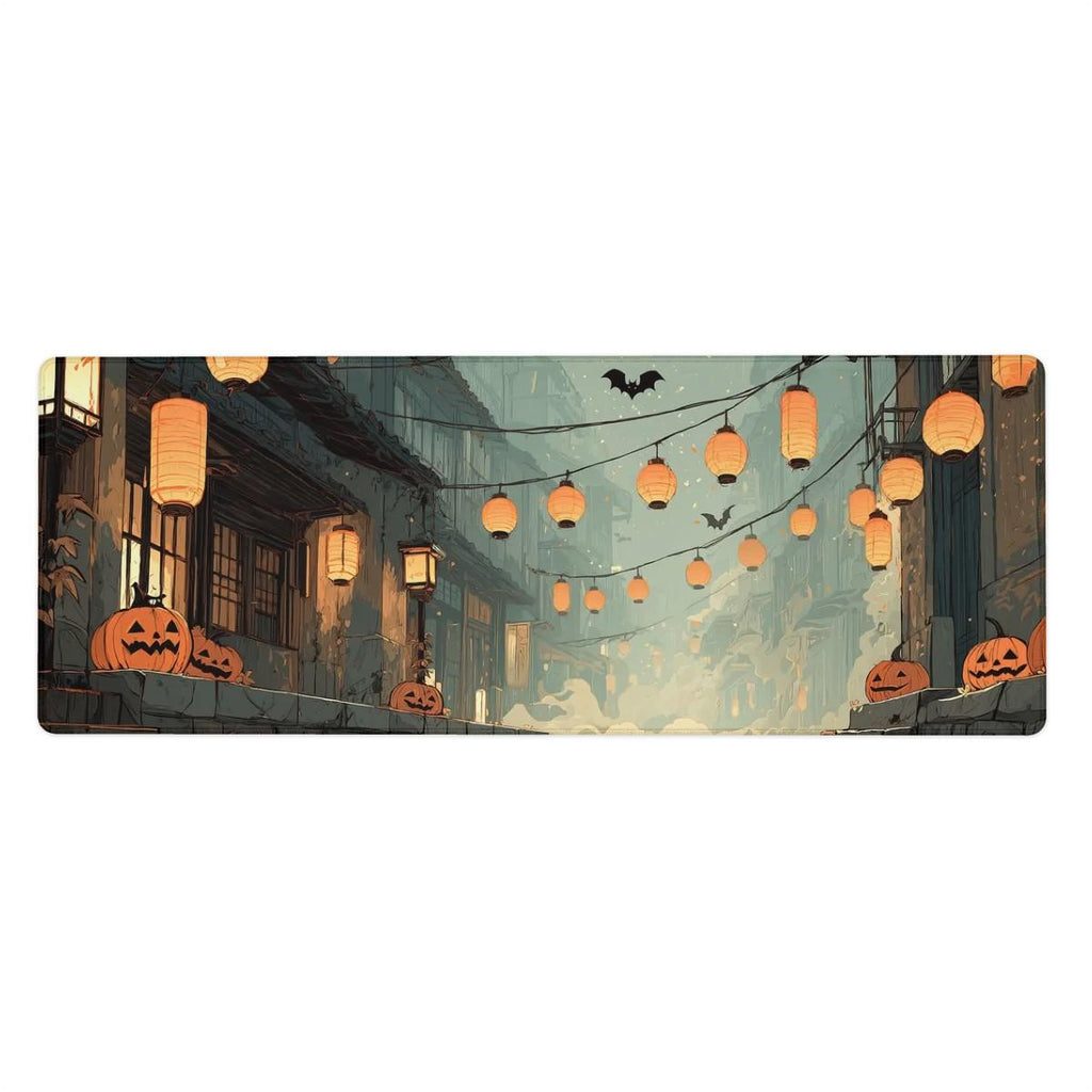 Japanese Halloween Street Desk Mat | Haunted Alley with Pumpkins & Bats – Large Spooky Festival Gaming, Office Mouse Pad