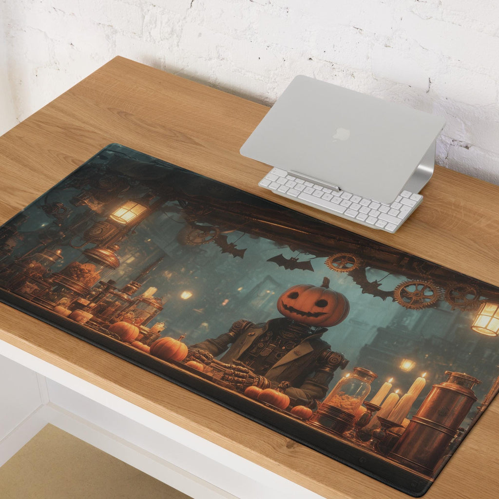 Steampunk Halloween Desk Mat | Gothic Pumpkin Head Mouse Pad, Cinematic Horror Desk Pad