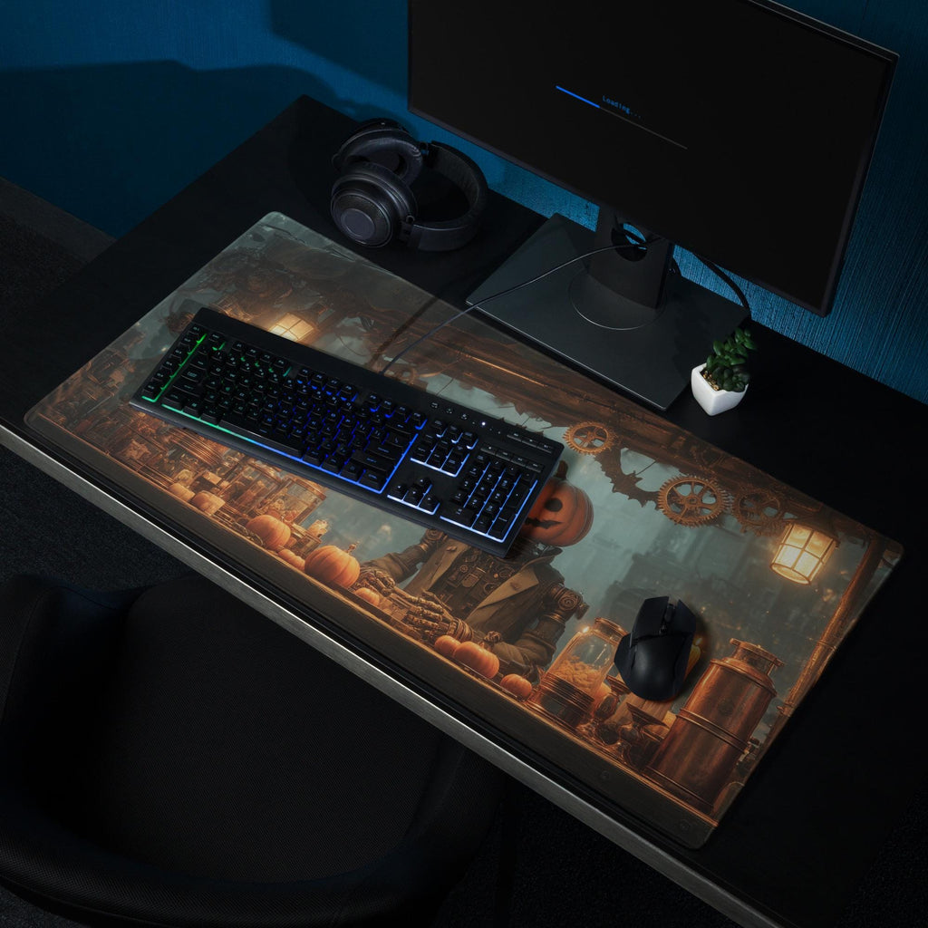 Steampunk Halloween Desk Mat | Gothic Pumpkin Head Mouse Pad, Cinematic Horror Desk Pad