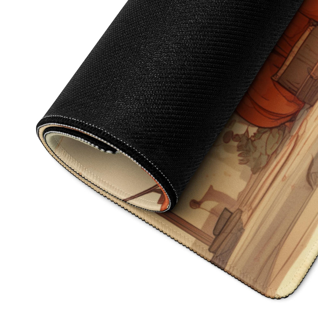 Kawaii Halloween Market Desk Mat | Cute Japanese Ghost Mochi Festive Mouse Pad, Pumpkin Lantern Beige, Orange Desk Pad