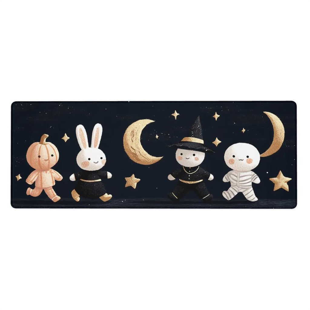 Cute Halloween Celestial Desk Mat | Cozy Plushie Ghost & Witch Mouse Pad | Mini Characters Drawing Desk Decor