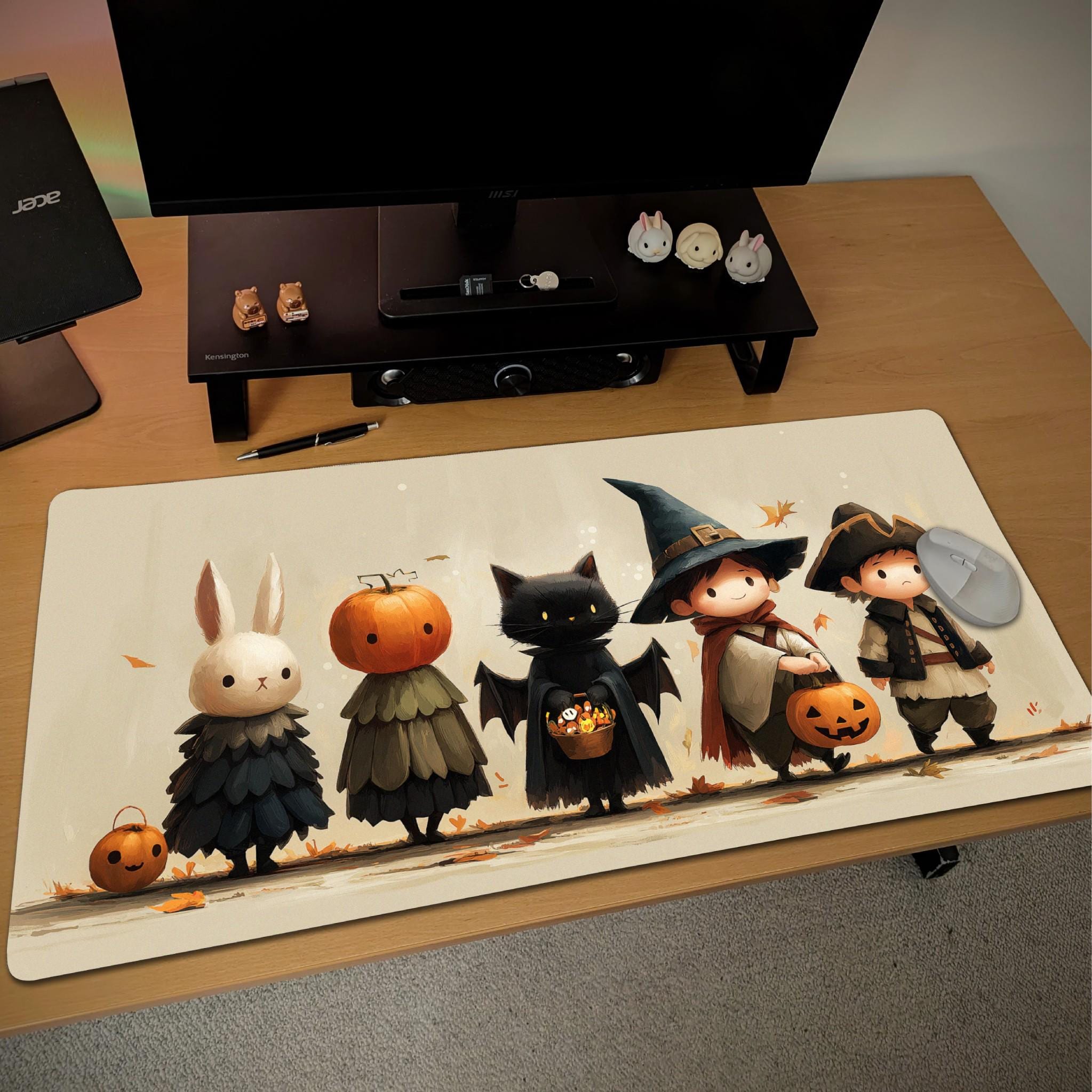 Cute Halloween Cartoon Desk Mat | Witchy Storybook Characters Mouse Pad | Cute Autumn Kawaii Desk Decor