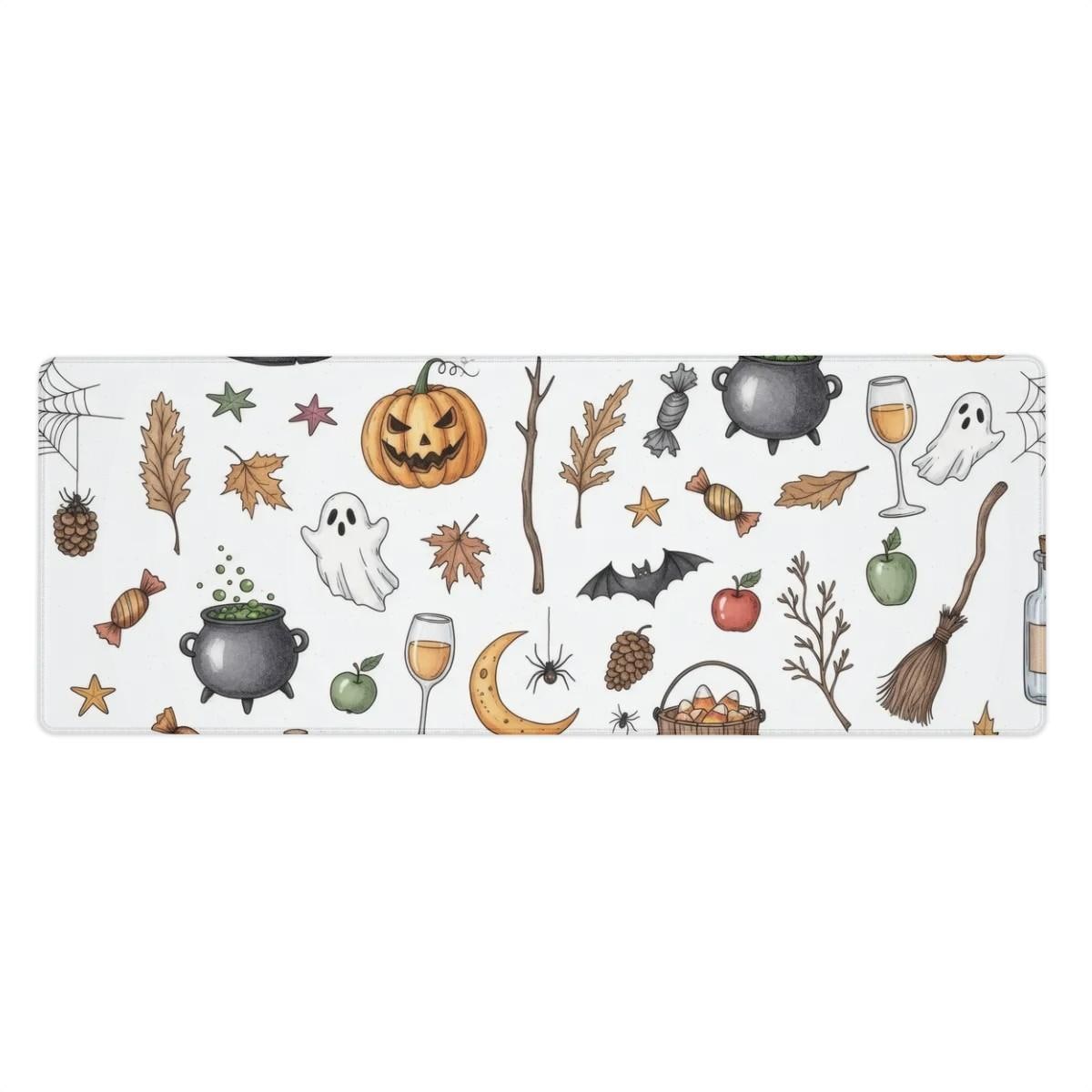 Whimsical Halloween Desk Mat | Spooky Ghost, Pumpkin Desk Pad | Rustic Fall Office Decor