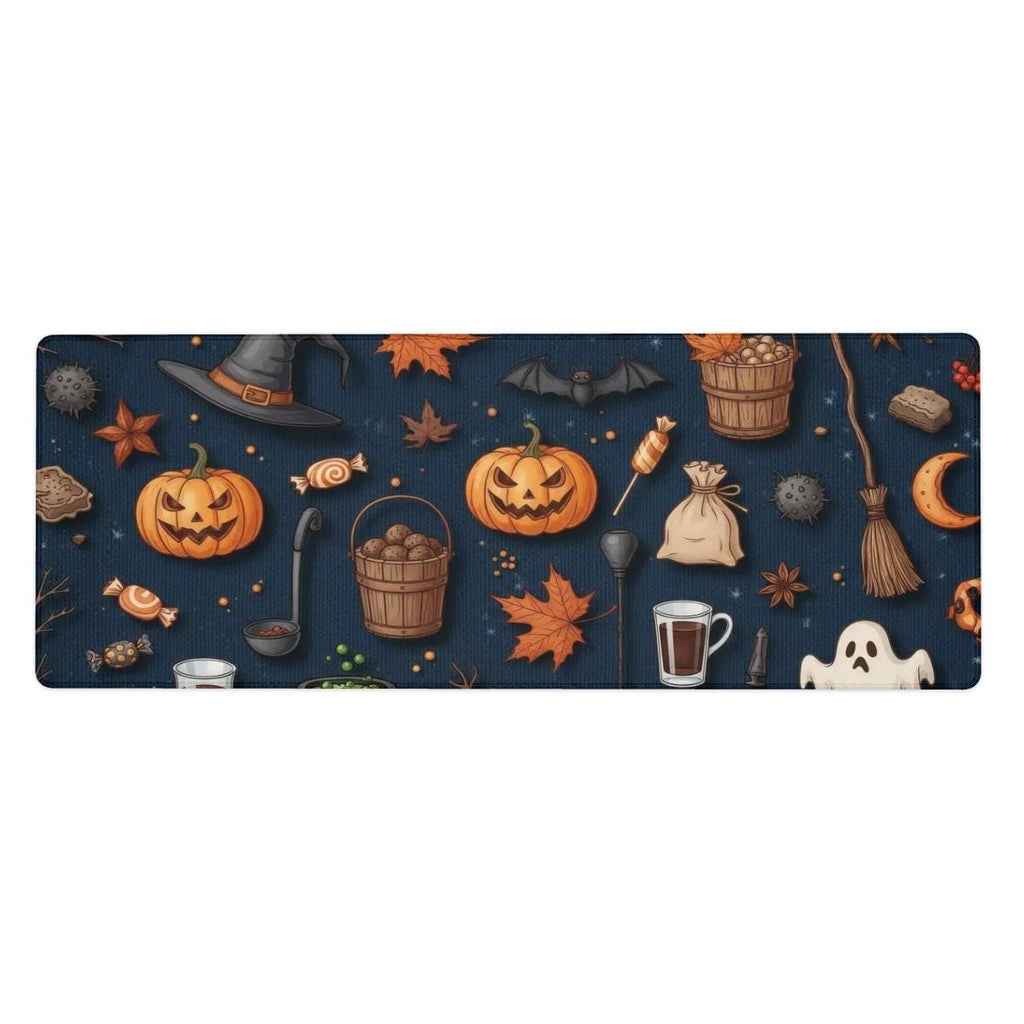 Navy Halloween Desk Mat | Cute Spooky Icons Mouse Pad | Modern Spooky Desk Decor