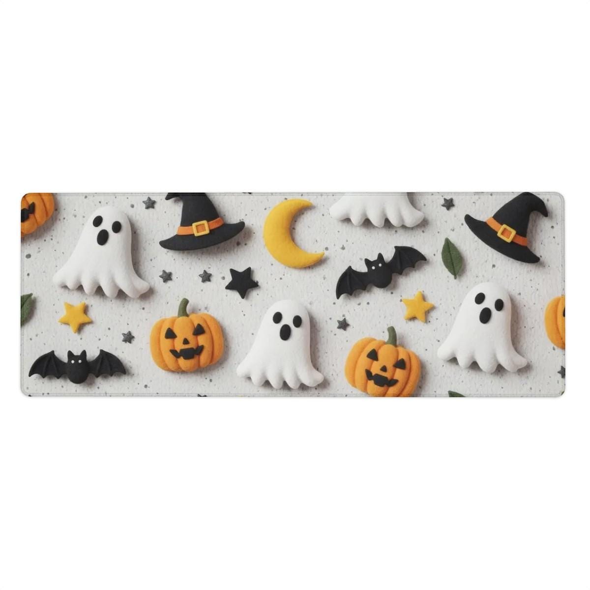 Plushie Halloween Desk Mat | White Ornaments Cute Desk Pad | Cozy Aesthetic Office Decor