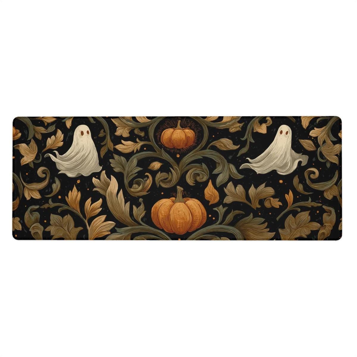 Haunted Halloween Desk Mat | Whimsical Ghost and Pumpkin Mouse Pad | Cozy Dark Vintage Halloween Decor