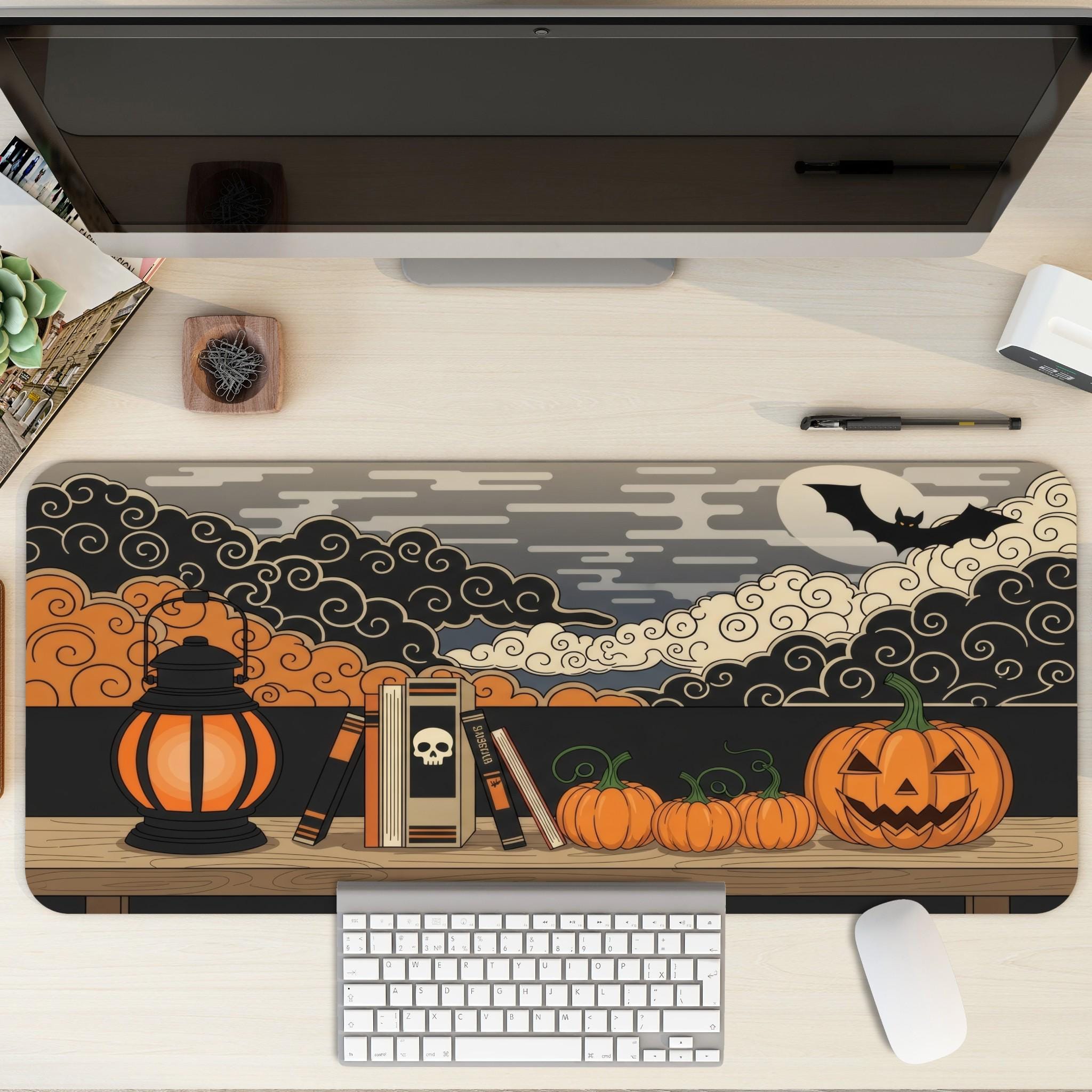 Halloween Cloud Patterns Desk Pad | Modern Japanese style Illustration with Festive Horror motifs