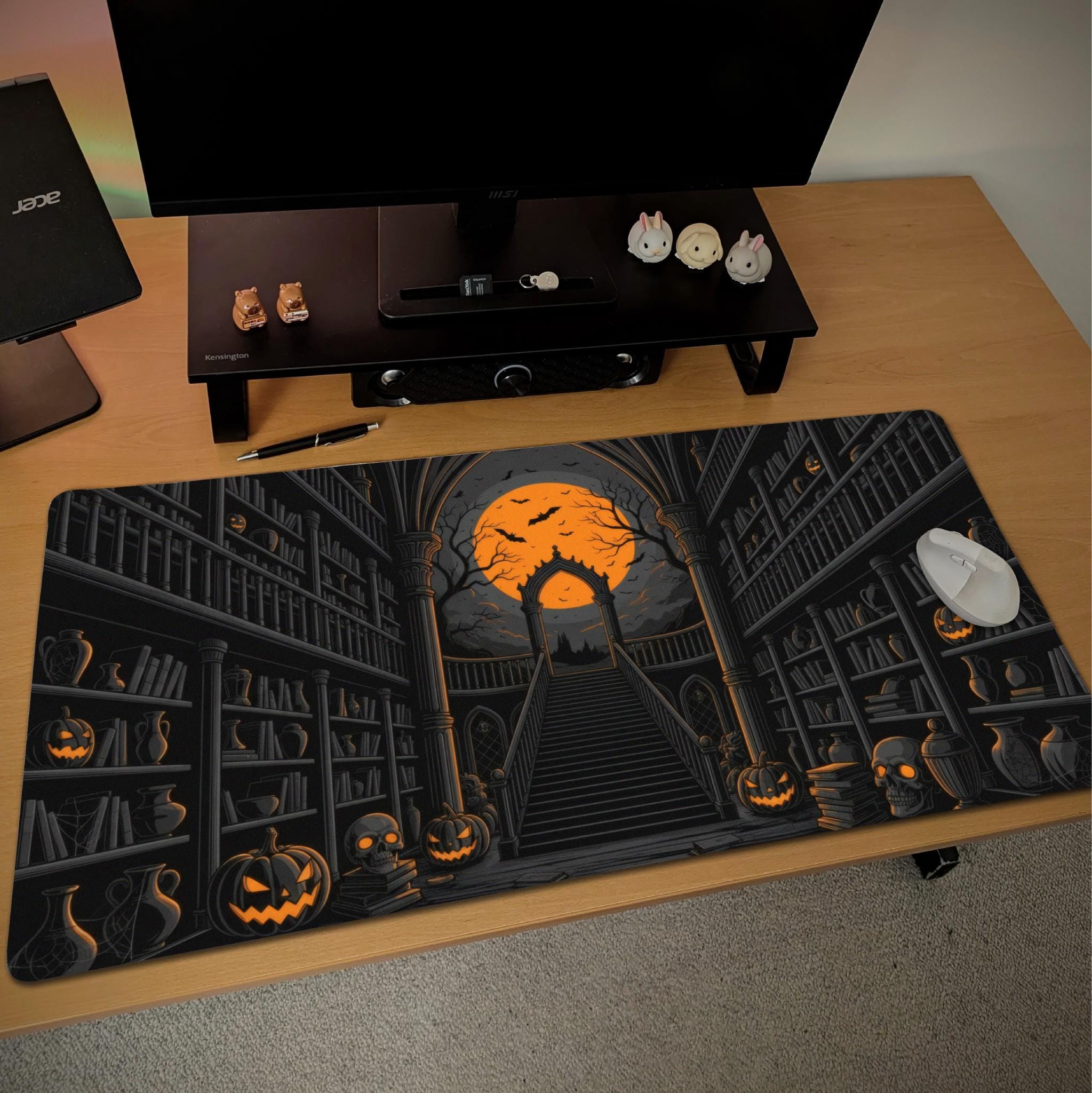 Gothic Halloween Desk Pad | Dark Academia Horror Library | Orange Black Victorian Desk Decor