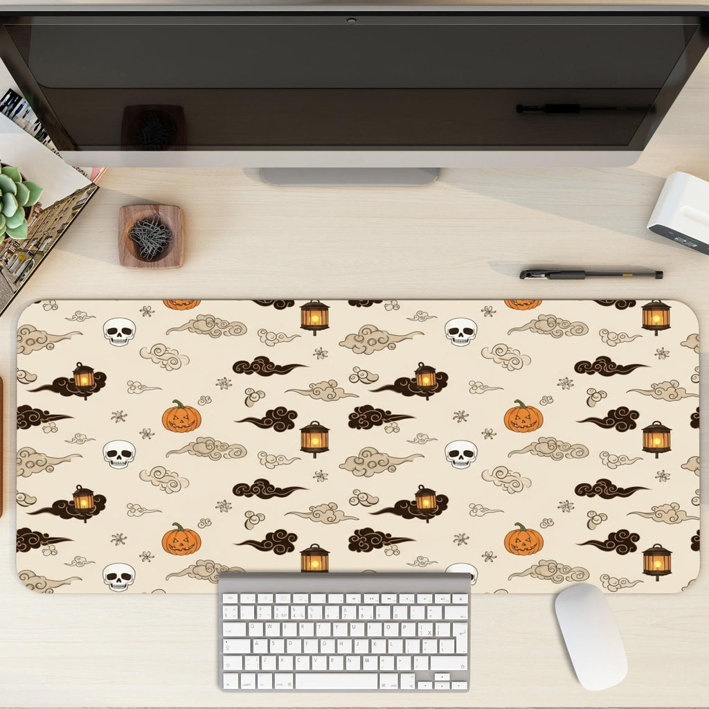 Japanese Spooky Pattern Desk Mat | Halloween Vibes with Cloud Design, Spooky Aesthetic Office Decor