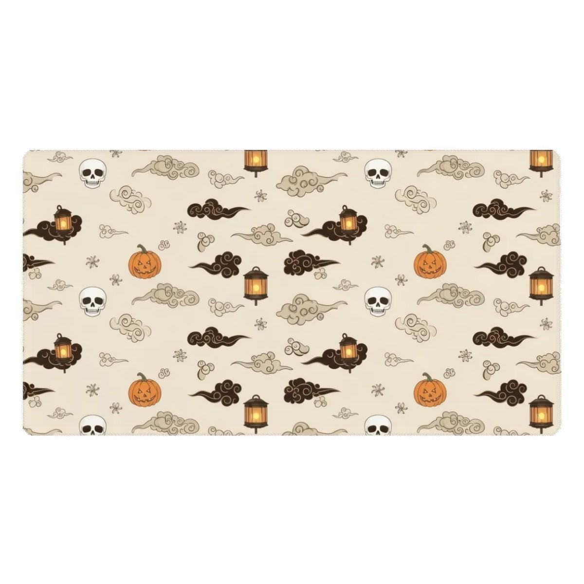 Japanese Spooky Pattern Desk Mat | Halloween Vibes with Cloud Design, Spooky Aesthetic Office Decor