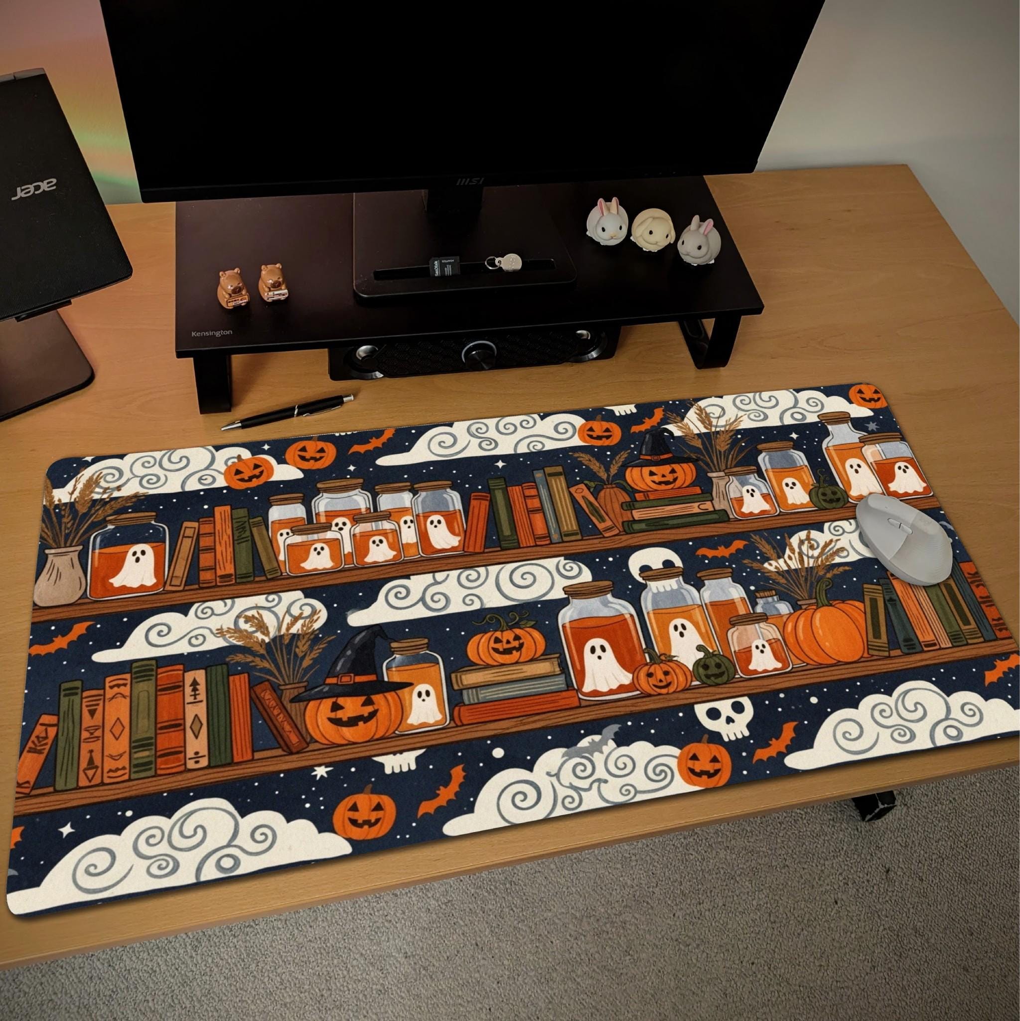 Halloween Witchy Shelf Desk Mat | Ghost Pumpkin Mouse Pad | Spooky Autumn Desk Decor