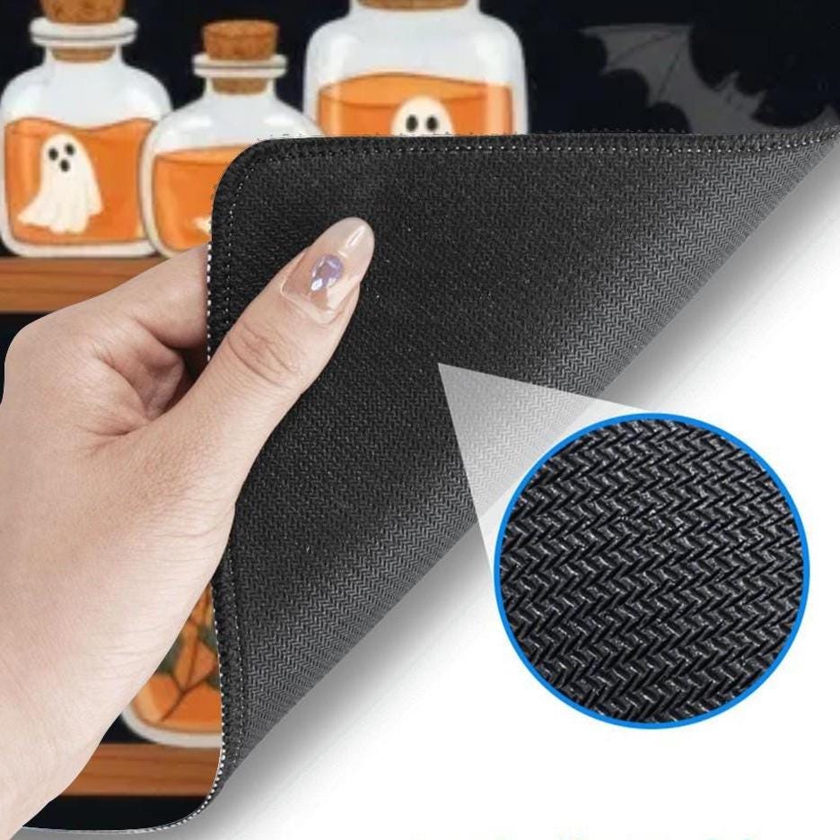 Halloween Bookshelf Desk Mat |  Cartoon Cottagecore Mouse Pad | Ghosts, Pumpkin Skulls, Witch Autumn Office Decor