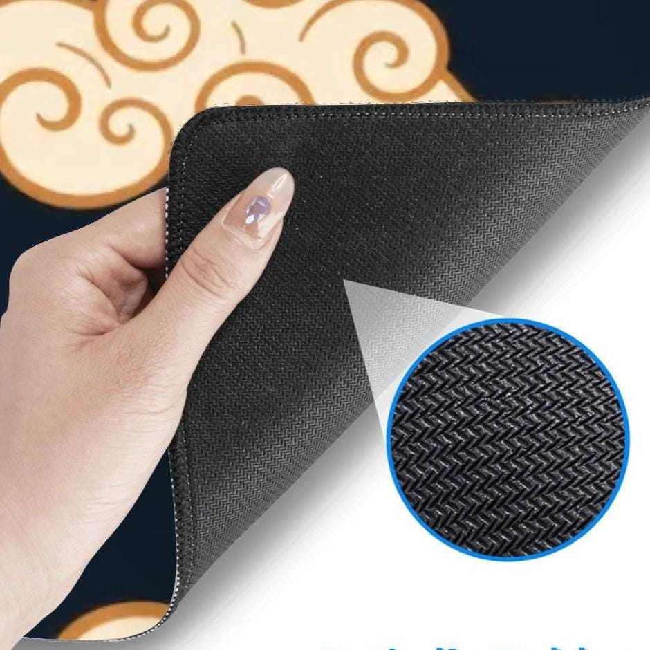 Japanese Halloween Desk Mat | Pumpkin Skull Mouse Pad | Orange Navy Cloud Pattern, Asian Aesthetic Office Decor