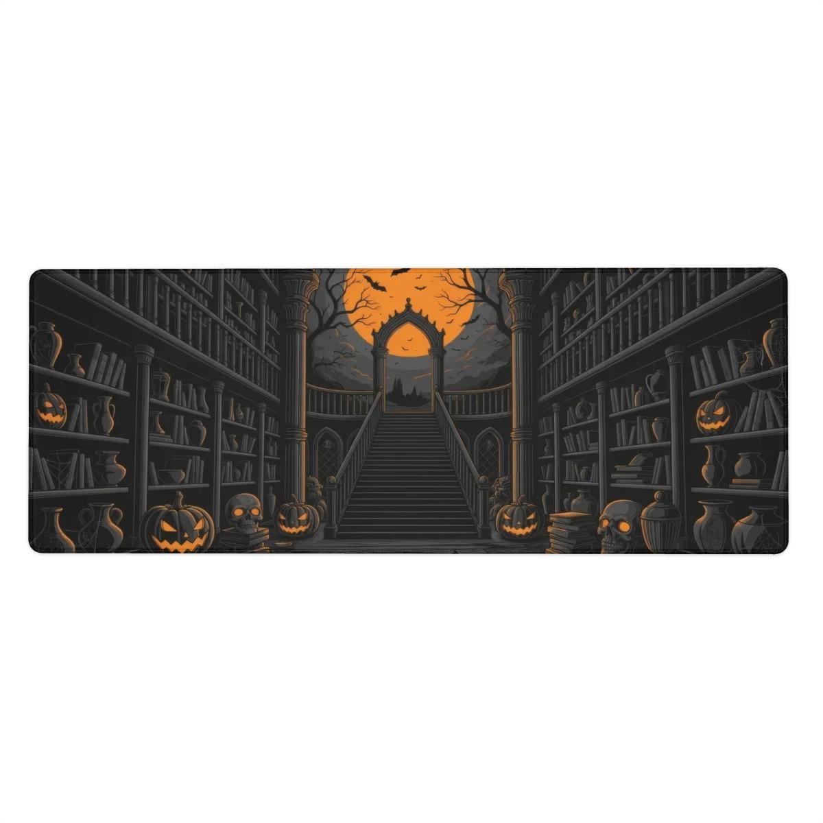 Gothic Halloween Desk Pad | Dark Academia Horror Library | Orange Black Victorian Desk Decor