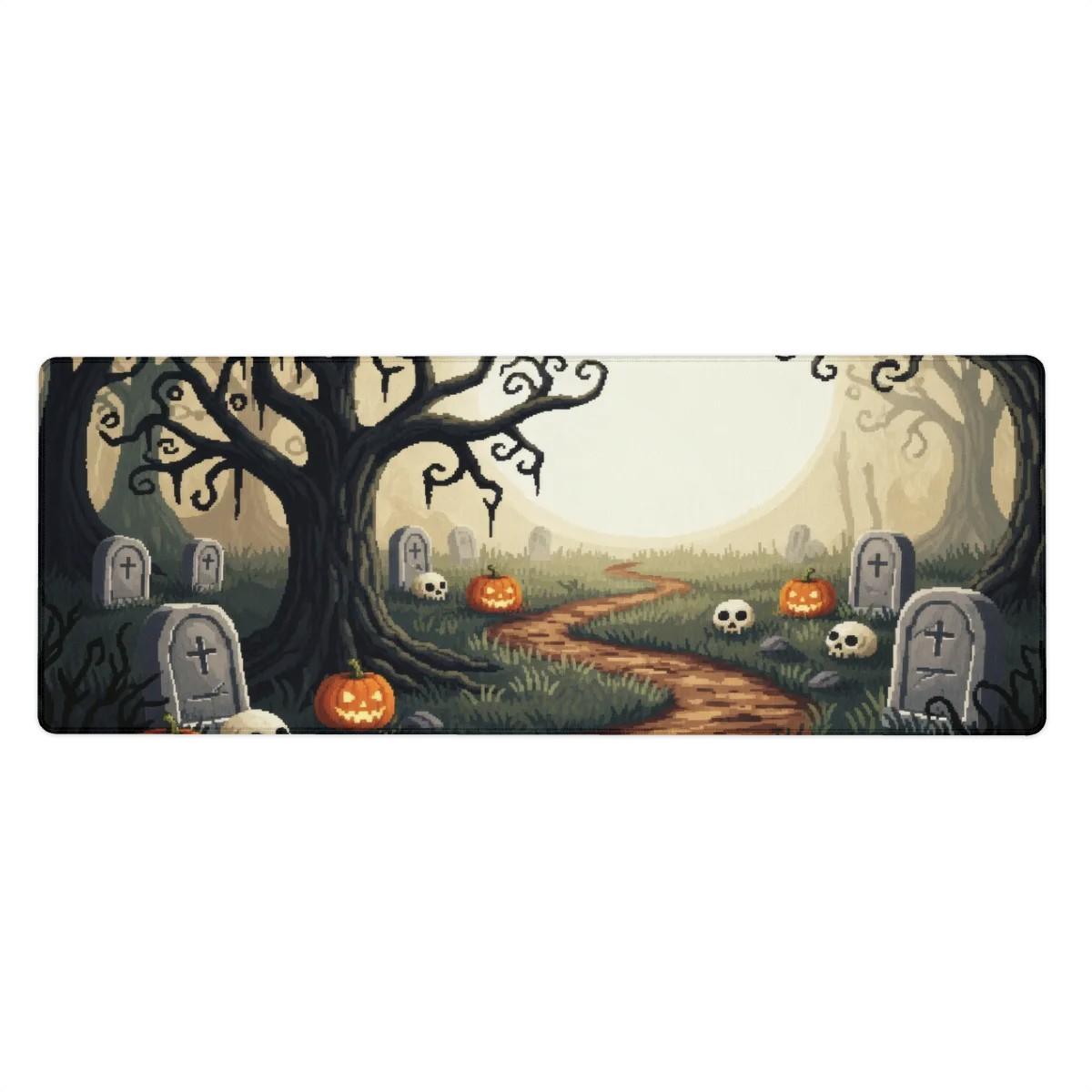 Halloween Pixel Art Graveyard Desk Mat | Spooky Tombstone, Pumpkin Forest |  Retro Gaming Style Mouse Pad
