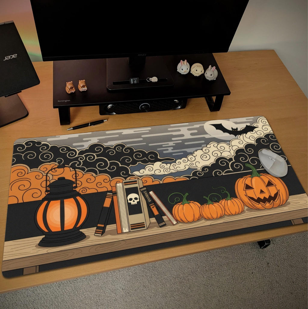 Halloween Cloud Patterns Desk Pad | Modern Japanese style Illustration with Festive Horror motifs