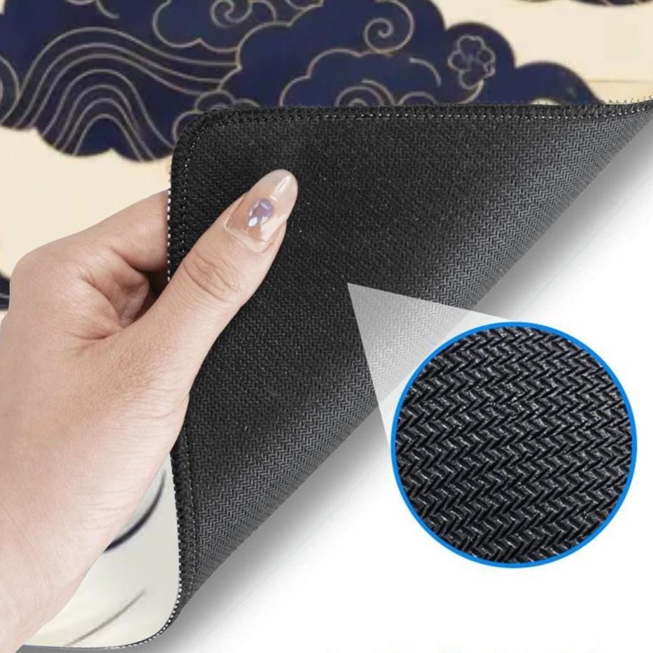 Blue Clouds Halloween Desk Mat | Ghost Lantern Mouse Pad, Navy Gold Aesthetcs