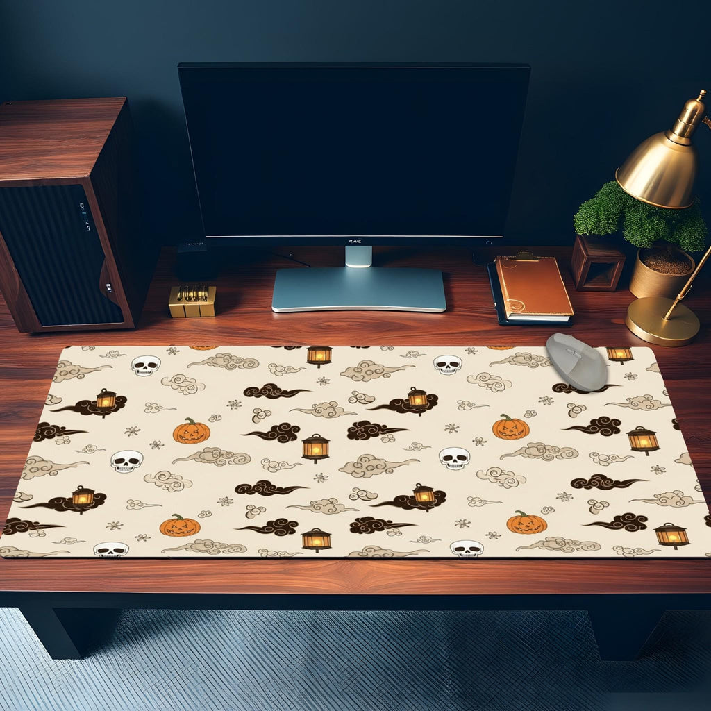 Japanese Spooky Pattern Desk Mat | Halloween Vibes with Cloud Design, Spooky Aesthetic Office Decor