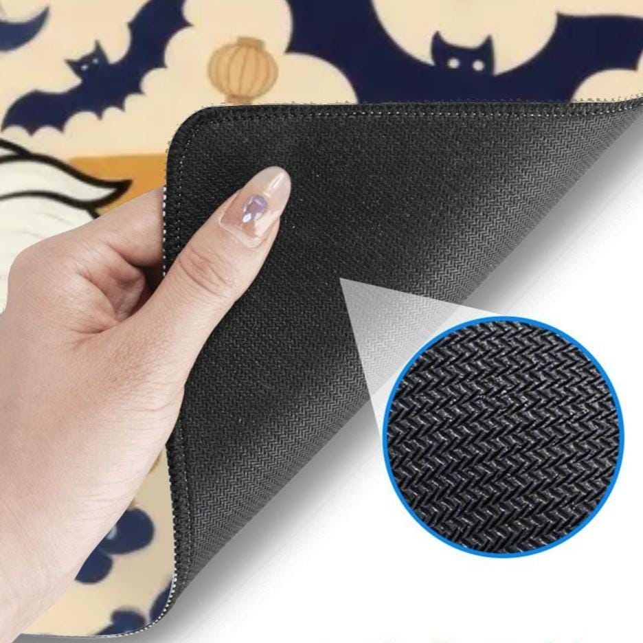 Cute Ghost Desk Mat | Japanese Clouds and Lantern Mouse Pad | Navy Gold Pattern, Kawaii Office Decor